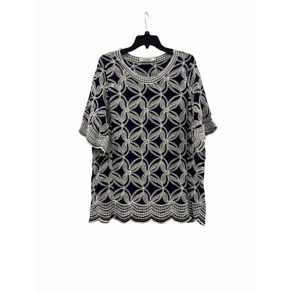 Solitaire Anthropologie Embroidered Tunic Boho Flared Sleeve Womens 2X